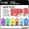 Autentisk Elf Box Digital 12000 Puffs Disponible Vape Puff 12K Box uppladdningsbar E Cigaretter Mesh Coil 0% 2% 3% 5% 12 Flavors Förångare