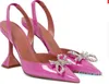 Verano de lujo Rosie Sling Sandalias Zapatos Mujer Punta estrecha Slingback Charol Bombas Arcos Tacones altos con incrustaciones de cristal Fiesta Boda