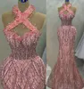 2023 April Aso Ebi Mermaid Pink Prom Jurk kristallen avond formeel feest tweede receptie verjaardag verlovingsjurken jurken jurken robe de soiree zj5243