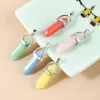 Pendant Necklaces 7pcs Multicolor Religious Synthetic Stone Glow in the Dark Luminous Pendants Sier Color Hexagonal Column Charms