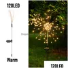 Trädgårdsdekorationer Trädgårdsdekorationer LED Solar Power Firework Lights Decoration Fairy Waterproof Outdoor Dandelion Lawn Lamp för Pati DHGDI