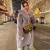 Women's Fur Faux Fur Luxury Winter Long Overcoats Women Oversized Lapel Belted Faux Rabbit Fur Coat Jacket Female Plus Size Outerwear Plush Fur Coats 231115