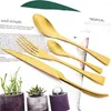 Servis uppsättningar 6st Gold Tabell Provse Matt rostfritt stål Western Complete Cuter Set Kitchen Dinner Fork Spoon Knife Silverware