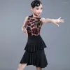 Stage Wear Professional Latin Dance Costume Children'S Leopard Tops Skirt Suit Girls Practice Clothes Kid Performance Clothing DL4261