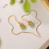 Pendientes colgantes Moneda china Calabaza Chapado en oro Alambre de oreja de la suerte Imitación Zafiro hetiano Estilo largo Exquisita joyería digna para mujer