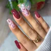 False Nails Christmas Fake Nail Snowflake Pattern Red Tips Wearable Full Cover Press On NailMerry Gifts For Women Lady