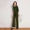 Women's Two Piece Pants Cashmere Sweater And Ladies SUIT Pure POLO Neck Wide Leg SET Fall/Winter Style W101