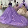 Lilas Illusion Perles Perles Robe De Bal Quinceanera Robes De L'épaule 3D Fleurs Appliques Corset Robes De 15 Anos 2024 322