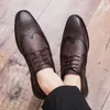 Men Dress Brogue Fashion Formal Leather Flats Shoes Genuine Retro Pointed Toe Oxford Male Footwear Zapatos 2 95