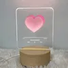 Tafellampen ins Red Heart Player 3d Light Creative Korea Slaapkamer Acryl USB Lamp Valentijnsdag Evenement Geschenk houten basisavond