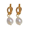 Stud French Elegant Gold Color Bean Spliced Flat Pearl Earrings for Korean Fashion Jewelry Party Womens Sweet Accessories 231116