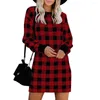 Freizeitkleider Plaid Rock Kleid für Damen Kleidung Sexy Slim Fit A-Linie Mini Dresse Elegant Vestidos Langarm Abend Hochzeit Party