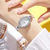 Женские простые овальные маленькие тарелки с бриллиантами, женские легкие роскошные модные водонепроницаемые кварцевые часы с браслетом