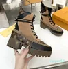 Women Classic Ankle Snow Suede Calf Leather Canvas monograms Platform Lug Soles Winter Biker Moto booties Chunky Lace Up Zip Sneakers