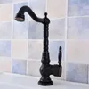 Robinets de cuisine mitigeur d'évier bec pivotant à 360 °, robinets à levier unique en laiton noir sculpté Lsf624