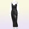 Casual Dresses Pu Faux Leather Women Slit Midi Dress Strap V Neck Backless BodyCon Sexy Streetwear Party Elegant Autumn Winter Clu7094018