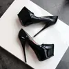 Модельные туфли UVRCOS, черные женские пикантные туфли-лодочки из лакированной кожи на высоком каблуке на платформе, вечерние туфли-лодочки без шнуровки на подиуме 15 см