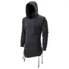 Men's Sweaters Dark Black Hooded Loose Jacket Medium Length Gothic Slim Fitting Sweater Side Lace Up 2023 Harajuku