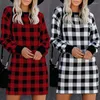 Freizeitkleider Plaid Rock Kleid für Damen Kleidung Sexy Slim Fit A-Linie Mini Dresse Elegant Vestidos Langarm Abend Hochzeit Party