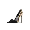 Dress Shoes Genuine Leather Leopard High Heels Flock Women Fashion Shallow Pumps 2023 Design Of