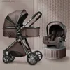 Poussettes # Poussette de bébé de luxe 3 en 1 chariot de bébé de paysage élevé peut s'asseoir peut s'allonger poussette portable bébé berceau porte-bébé gratuit Q231117