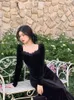 Two Piece Dress Gothic Vintage Balck Long Sleeve Woman Elegant Fashion Velvet Midi Korean Style Even Party Casual 2023 Spring 231115