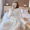Women's Sleep Lounge 2023 automne manches longues 100% coton Kimono Robes pour femmes vêtements de nuit amples peignoirs blancs Femme Robe de bain Homewear vêtements de maison zln231116