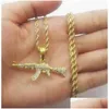 Hanger Kettingen Mode-sieraden Ak47 Gun Hanger Ketting Iced Out Strass Hip Hop Ketting Goud Sier Kleur Mannen Vrouwen Biker Gift Dro Dhpmc