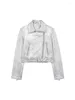 Women's Jackets 2023 Faux Leather Jacket Women Silver Cropped Coat Woman Long Sleeve Bomber For Streetwear Autumn