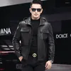 Herren Leder Kurz Herren Kapuzen Schlank Schaffell Jacke Biker Lässig Echt Mantel Herbst Winter Straße Dünn Langarm Daunen Oversize