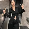 女性のブラウスBlus Harajuku Untuk Wanita Lengan Panjang Tunik Kemeja Hitam 2023 Blusas Mujer de Moda Fashion Kasual Korea Y2K Atasan