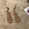 نساء 2023 Summer Sandals Shoes Open Ho Braided Strap Flat 2259