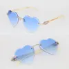 Wholesale Floating frame Rimless Sunglasses for Woman Original White Genuine Horn Sun glasses Luxury Peach Heart Model male and female diamond Cut Sunglasses Hot