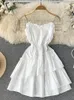 Casual Dresses Vintage Girl Dress Sexy Strapless Backless Spaghetti Strap French Style HIgh Waist A-Line Mini Nightclub Frock