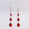 Dangle Earrings KONGMOON 3 Oval Shape Red Fire Opal Silver Plated Jewelry For Women Drop