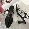 Top Fashion Women Sandals Square Low Heel Lace Up Rome Summer Gladiator Casual Cune Land Shoes 230306