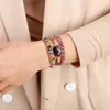 Strand-Leder-Wickelarmbänder mit Naturstein, Amethysten, Kristallen, Perlen, Dreifach-Statement, Kunstarmband, böhmischer Schmuck, Geschenke