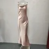 Платья для вечеринок в стиле лодка шея рукавицы спагетти Strape Strape Prom платье выпускное платье атласное сексуальное лодыжка для леди банкет вечернее платье