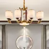 Lampes suspendues lustre de style chinois lampe en bois massif de cuivre dans le salon restaurant de style chinois simple moderne