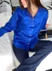 Women's Blouses & Shirts Women Elegant Satin Long Sleeve 2023 Vintage Blue Silk Shirt Female Casual Button Up Tops Spring Chic OutwearWomen'