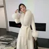 Women's Wool Blends Coat Fur Collar Scarf Cuffs Suit Warm Fashion Luxury Coat Scarf Shawl Women Elegant Solid Color Thick Coat Women Winter 231116