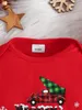 Rompers Baby Christmas jumpsuit Long sleeved printed pants Tie hat Childrens clothing 231115