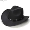 Chapéus de aba larga Chapéus de balde Chapéu retrô de geometria com faixa de couro para pais e filhos unissex / infantil de lã de aba larga Cowboy Chapéu ocidental Cowgirl Bowler Cap (61 cm / 57 cm / 54 cm) YQ231116