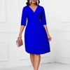 Casual Dresses Women High Waist Pleated Asymmetric Hem Half Sleeve Knee Length A-line Party Prom Midi Dress OL Commute Office