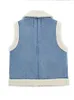 Kvinnors västar Autumn Winter Vest Women lambwool ärmlös kappa Kvinna Vintage mode tvättade denimjackor damer avslappnad varm plysch