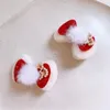Accessori per capelli Moda Dolce palla di pelo Fiore Hanfu Clip per ragazza Anno cinese Fiocco rosso Forcine per bambini Copricapo