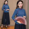 Etniska kläder 2023 Kinesisk stil Kvinnor Qipao toppar National Hanfu Blus Elegant Retro Zen China Traditionell skjorta Tang Suit Loose Loose