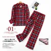 Kvinnors sömnkläder Kvinnors pyjamas plus storlek S-XXXL Kläder damer Flanell Cotton Home Wear Suit Autumn Winter Pyjamas Plaid Print Sleep Tops 231116