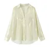 Women's Blouses 2023 Bazaleas Store Loose Shirts Metallic Transparent Button Up Blouse Official Clothing