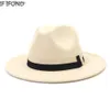 Cappelli a tesa larga Cappelli a secchiello Nuovi cappelli in feltro Cappelli Fedora a tesa larga con fascia a nastro invernale Uomo Donna Abito elegante Cappelli formali Panama Jazz Cap YQ231116